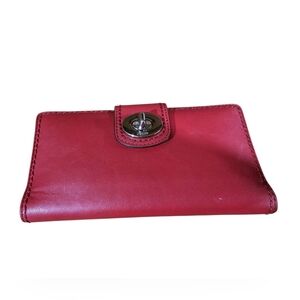 Coach‎ Elegant Red Leather Turnlock Checkbook Wallet with Polished Finish